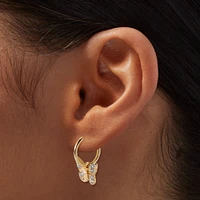 Gold 10MM Filigree Butterfly Clip-On Hoop Earrings