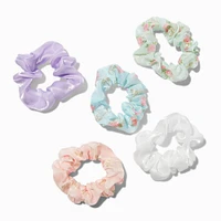 Rose Print & Solid Sheer Pastel Hair Scrunchies - 5 Pack