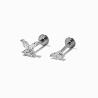 Silver-tone Cubic Zirconia Bow & Stud 18G Stud Threadless Cartilage Earrings - 2 Pack