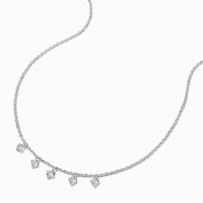 Silver-tone Square Cubic Zirconia Confetti Pendant Necklace