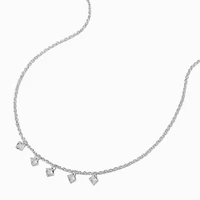 Silver-tone Square Cubic Zirconia Confetti Pendant Necklace