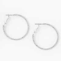 Silver 40MM Micro-Twist Textured Hoop Earrings