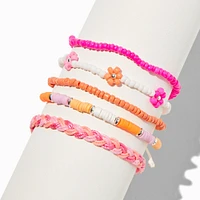 Mixed Pink Floral Beaded Bracelet Set - 5 Pack