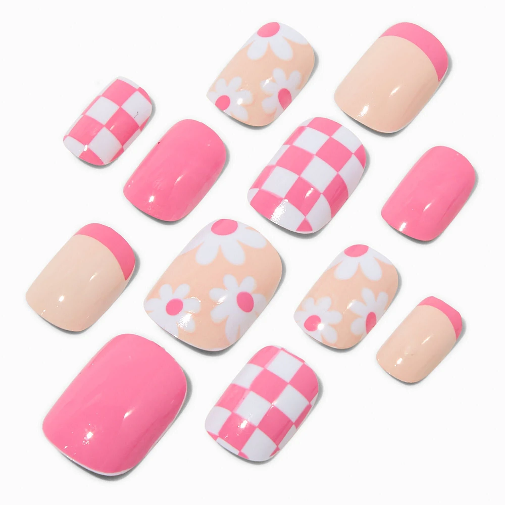 Yellow Checkered Press On Faux Nail Set