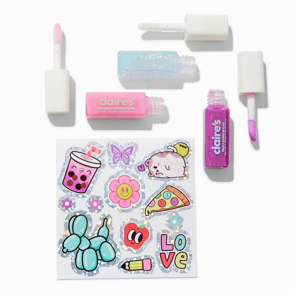 Teddy Bear Pouch Lip Gloss & Sticker Set - 4 Pack