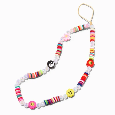 Rainbow Happy Face Beaded Phone Wrist Strap