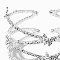 Rhinestone Butterfly Silver-tone Criss Cross Cuff Bracelet