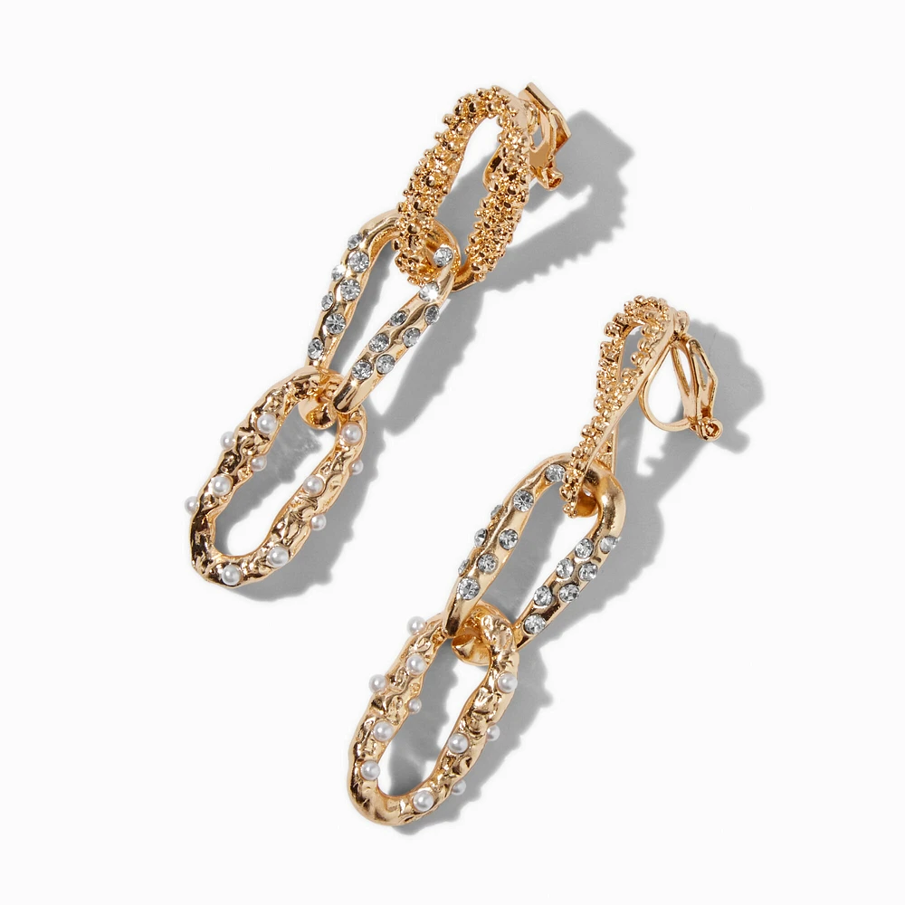 Gold-tone Embellished Link Clip-On Drop Earrings