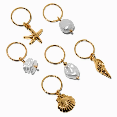 Gold Seashell Icon Hair Rings - 6 Pack