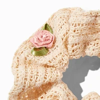 Ivory Rosette Crochet Hair Scrunchie