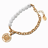 Antiqued Coin Mixed Pearl Chain Bracelet