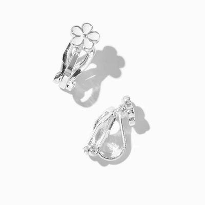 White Flower Silver-tone Clip-On Stud Earrings