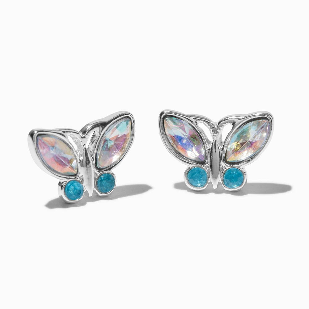 Iridescent Crystal Butterfly Stud Earrings