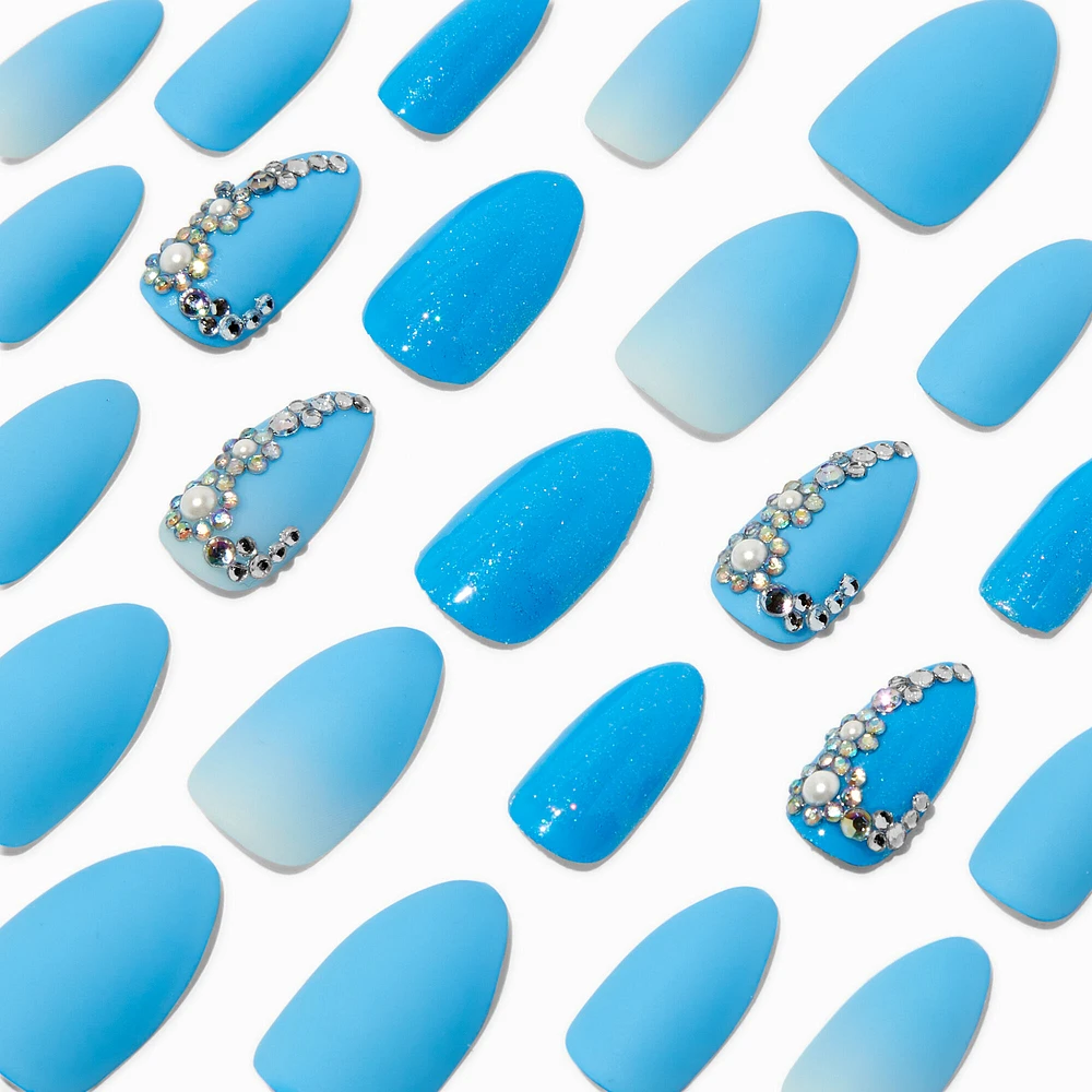 Blue Bling Almond Vegan Faux Nail Set - 24 Pack