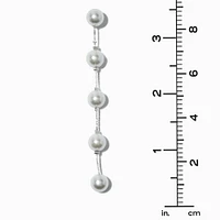 Silver-tone Pearl Column 3.5" Drop Earrings