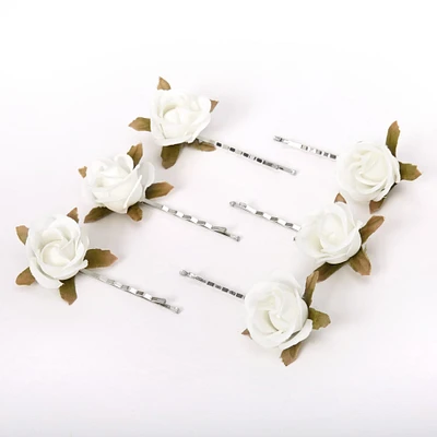 Ivory Rose Flower Hair Pins - 6 Pack