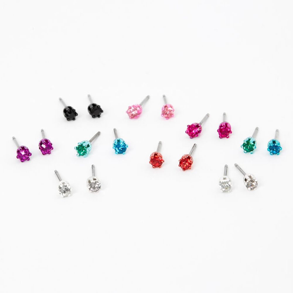 Rainbow 3MM Round Mixed Stud Earrings - 9 Pack