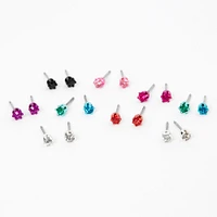 Rainbow 3MM Round Mixed Stud Earrings - 9 Pack