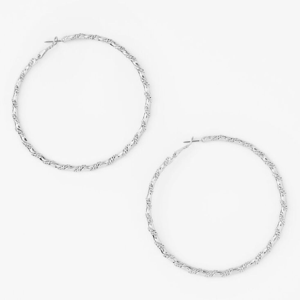 Silver 80MM Woven Twisted Hoop Earrings