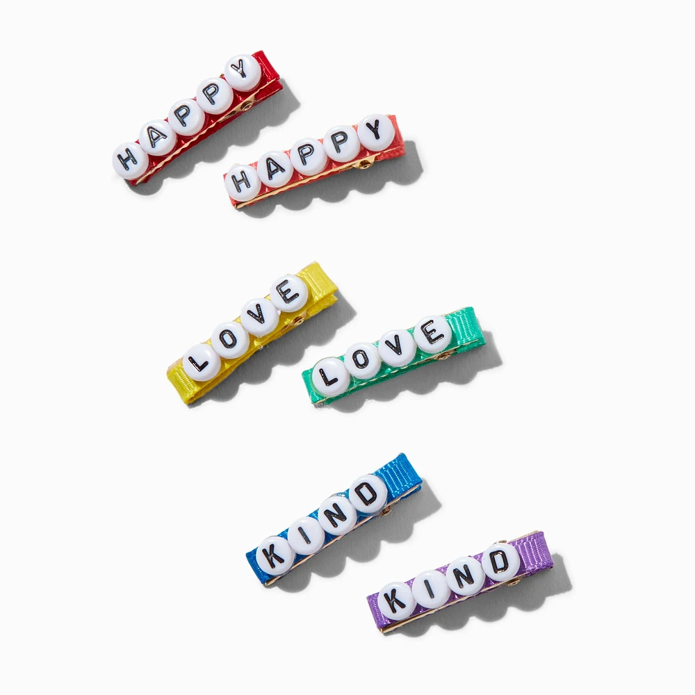 Claire's Club Rainbow Bead Affirmation Hair Clips - 6 Pack