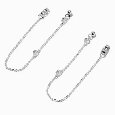 Silver-tone Cubic Zirconia Front & Back Loop Earrings