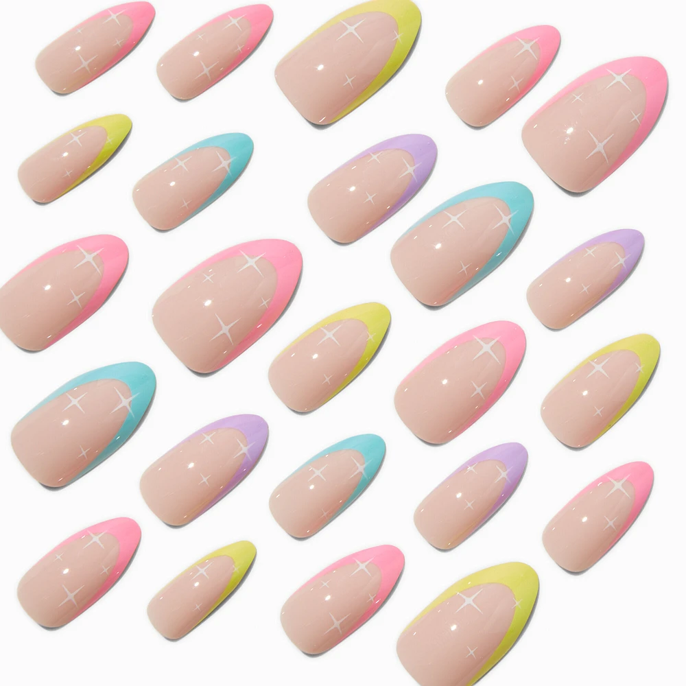 Rainbow French Tip Stars Stiletto Vegan Faux Nail Set - 24 Pack