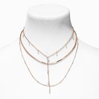 Gold Crystal Y-Neck Multi-Strand Necklace