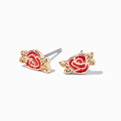 Enameled Red Rose Stud Earrings