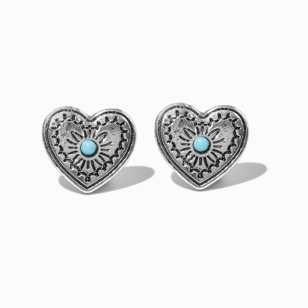 Silver-tone Filigree Heart Cowgirl Stud Earrings