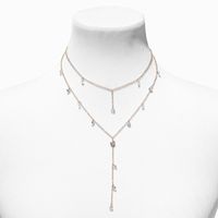 Half Crystal Drip Y-Neck Multi-Strand Necklace