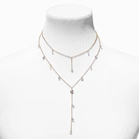 Half Crystal Drip Y-Neck Multi-Strand Necklace