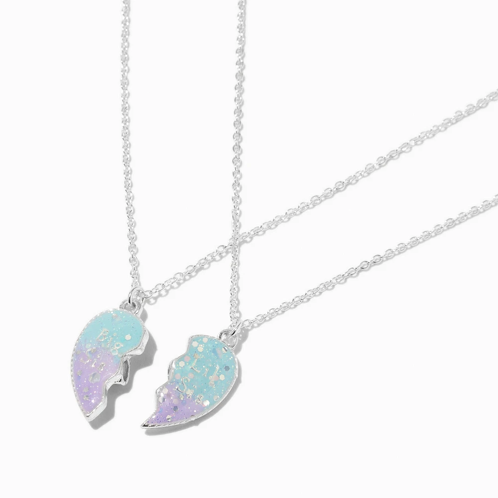 Best Friends Big Sis & Lil Sis Split Heart Pendant Necklaces - 2 Pack