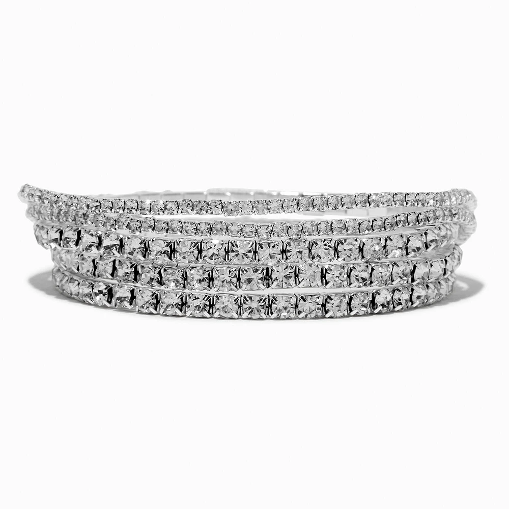 Silver-tone Rhinestone Stretch Bracelets