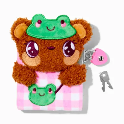 Claire's Club Bear Frog Mini Plush Lock Diary