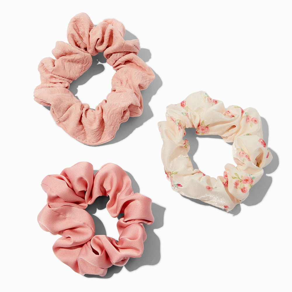 Pink Floral Organza Hair Scrunchies - 3 Pack