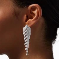 Silver Space Rhinestone Linear Fringe 3" Drop Earrings