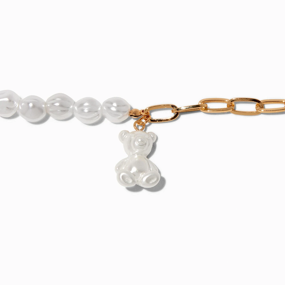 Pearl Teddy Bear Mixed Chain Bracelet