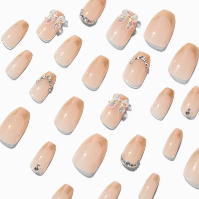 Nude French Bling Coffin Vegan Faux Nail Set - 24 Pack