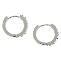 Silver 10MM Embellished Huggie Hoop Earrings