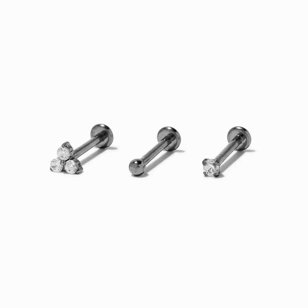 Silver-tone Titanium Cubic Zirconia 18G Threadless Tragus Earring