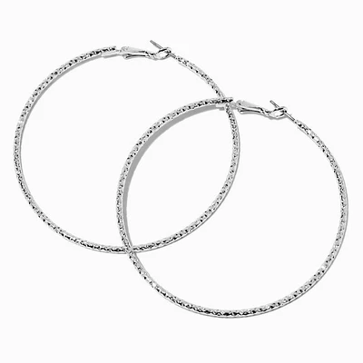 Silver 70MM Textured Hoop Earrings