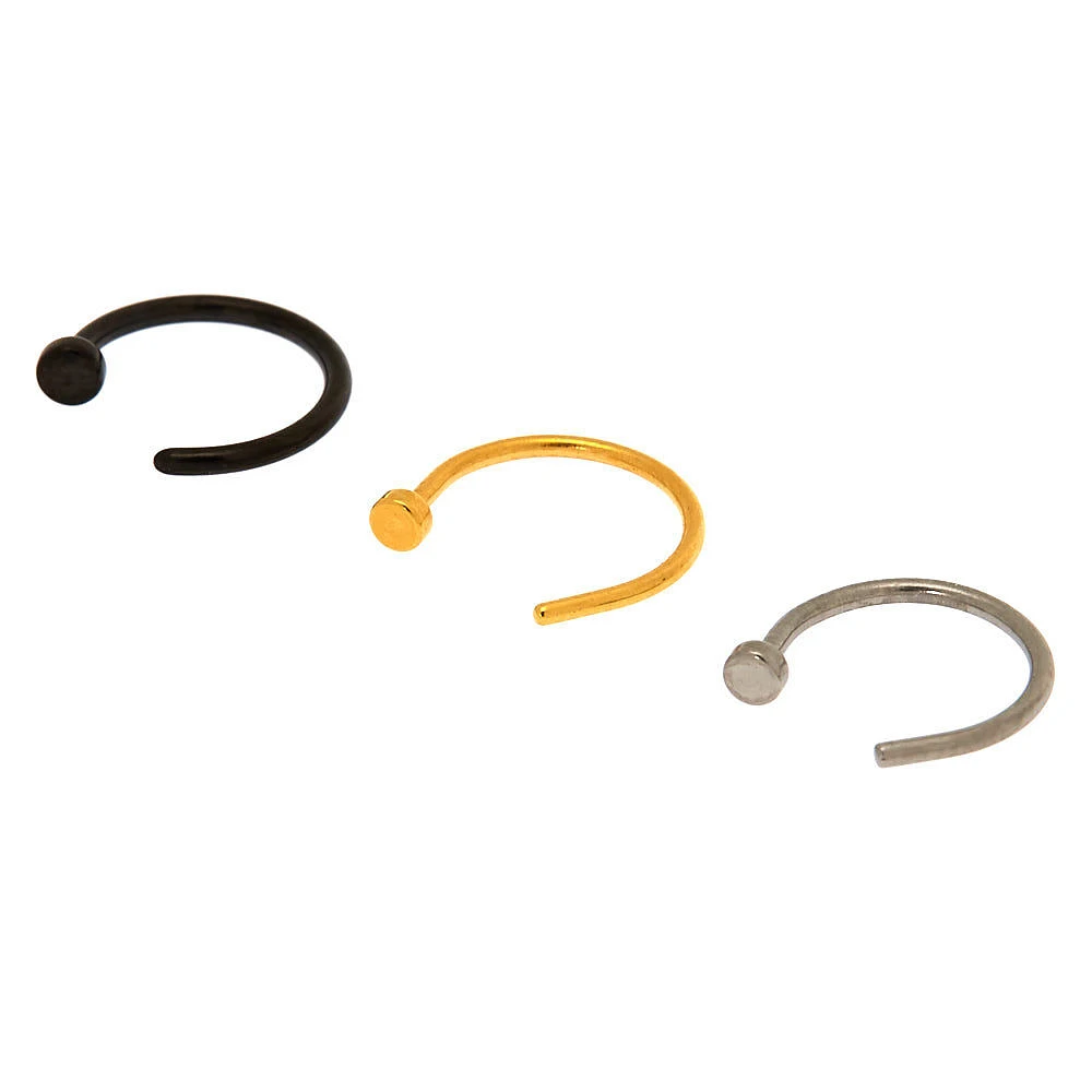 20G Mixed Metal Stainless Steel Open Nose Rings - 3 Pack