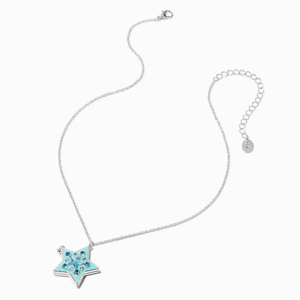 Glow In The Dark Blue Mosaic Star Locket Pendant Necklace