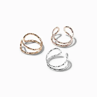 Mixed Metal Twisted Hammered Ear Cuff - 3 Pack