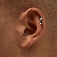 Silver-tone Titanium Cubic Zirconia 18G Dangle Cartilage Stud Earring
