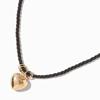 Gold-tone Heart Black Cord Pendant Necklace
