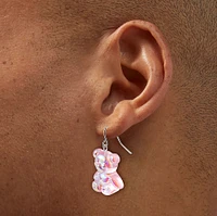 Pink Holographic Teddy Bear Drop Earrings