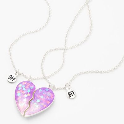 Best Friends Confetti Stars Split Heart Pendant Necklaces - 2 Pack