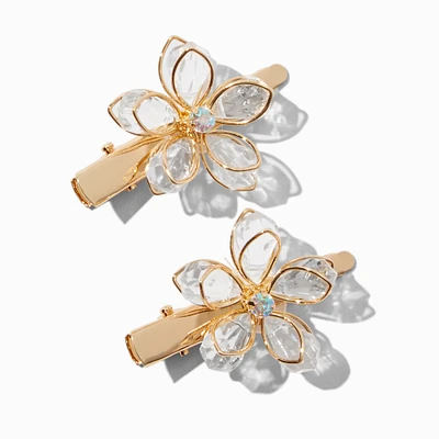 Claire's Club Gold Rhinestone Flower Hair Clips - 2 Pack