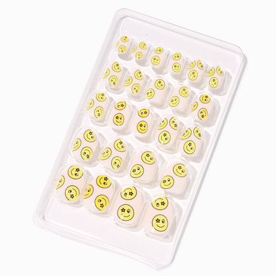Clear Happy Face Stiletto Press On Vegan Faux Nail Set - 24 Pack